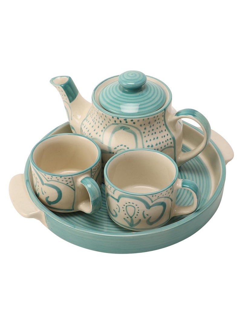 miah decor Ceramic Tea Set with Kettle and Tray with 2 Cups, 1 Teapot & 1 Tray Hand-Painted Design Tableware Tea Pot Kettle Set-Color-Cream| Dishwasher & Microwave Safe, 500 ml - Image 2