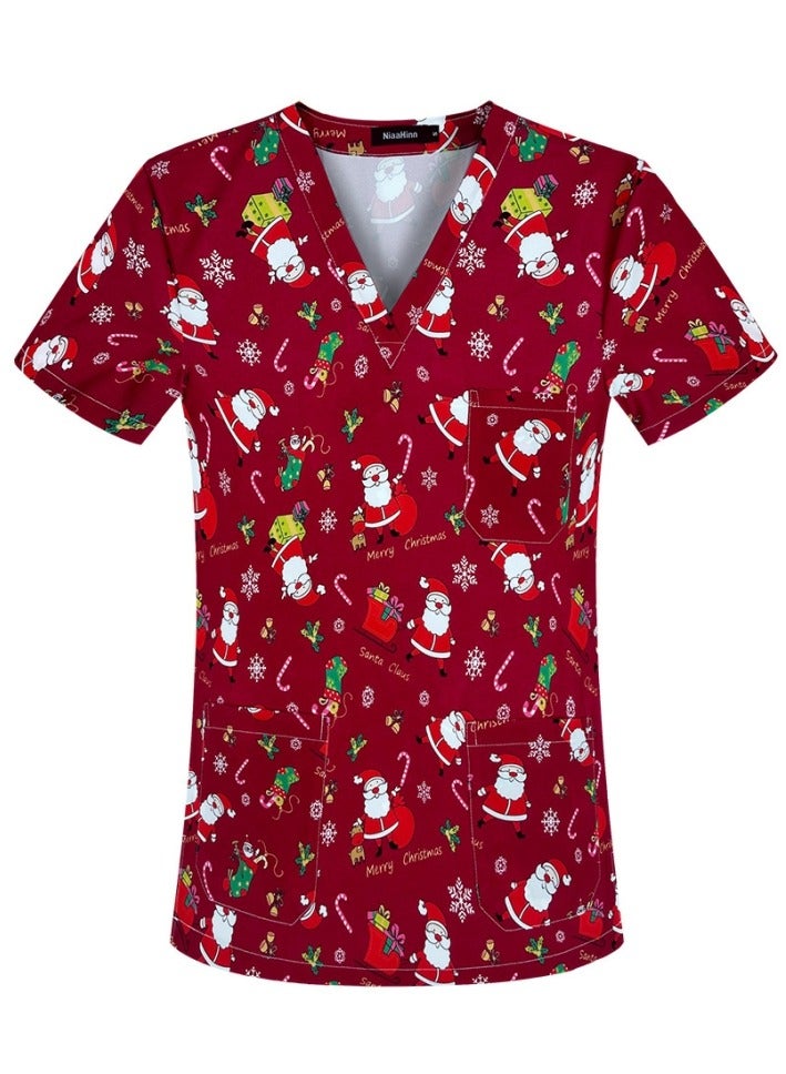 Loquat Unisex Printed V-Neck Medical Uniform Scrubs Top Comfty Soft Workwear 