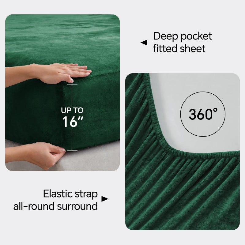 BEDELITE Flannel Sheets Full Size Dark Green - Super Soft Fleece Sheets Set Fluffy Extra Plush, 4 Piece(Include Fitted Sheet, Flat Sheet, 2 Pillowcases) - Image 4