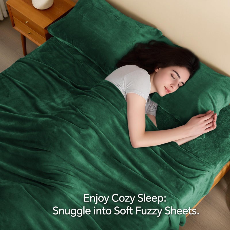 BEDELITE Flannel Sheets Full Size Dark Green - Super Soft Fleece Sheets Set Fluffy Extra Plush, 4 Piece(Include Fitted Sheet, Flat Sheet, 2 Pillowcases) - Image 3