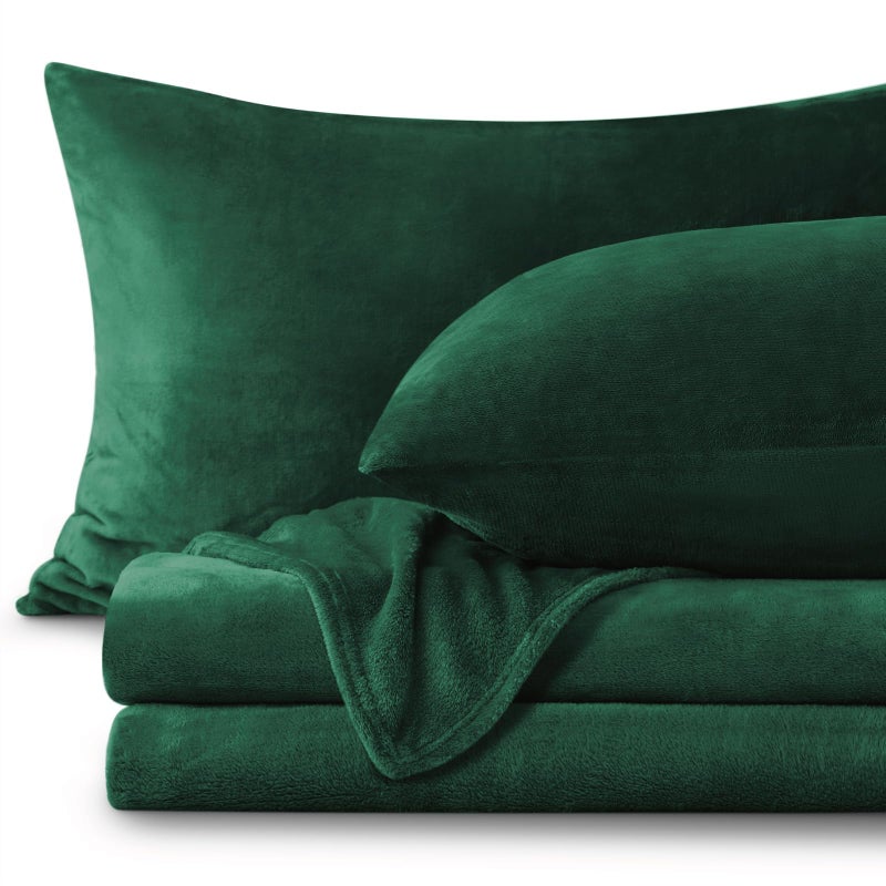 BEDELITE Flannel Sheets Full Size Dark Green - Super Soft Fleece Sheets Set Fluffy Extra Plush, 4 Piece(Include Fitted Sheet, Flat Sheet, 2 Pillowcases) - Image 1