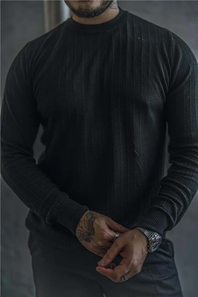 Cool Tarz Cool Style Men's Crew Neck Embroidered Basic Knitwear Sweater