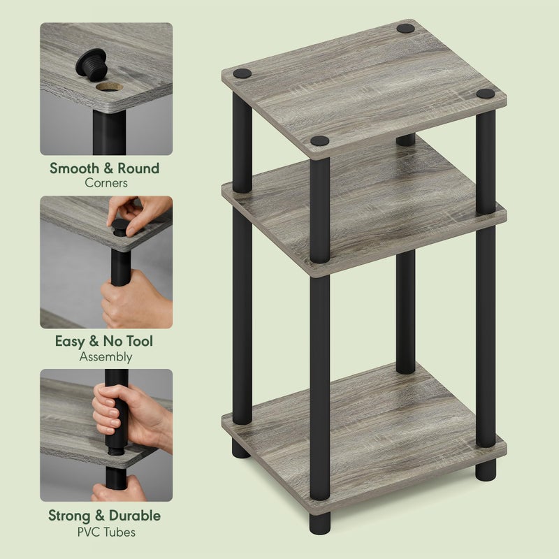 Furinno JUST Side Table, 3-Tier End Table, Open Shelves Night Stand, Bedside Table, Toolless Assembly, for Living Room, Bedroom, Bathroom, French Oak - Image 4