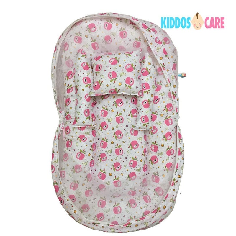 KiddosCare مرتبة قطنية للأطفال من كيدوز كير مع شبكة ناموسية للنوم للمواليد الجدد باللون الأزرق والوردي - Image 4