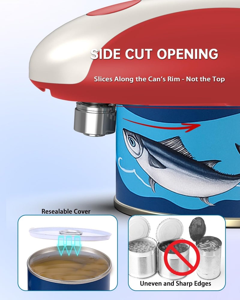 CircleJoy Rechargeable Electric Can Opener, One-Touch Automatic Can Opening with Lid Remover & Smooth Edge Cutting, Food-Safe, Easy to Use for Seniors and Arthritis, Red - Image 2