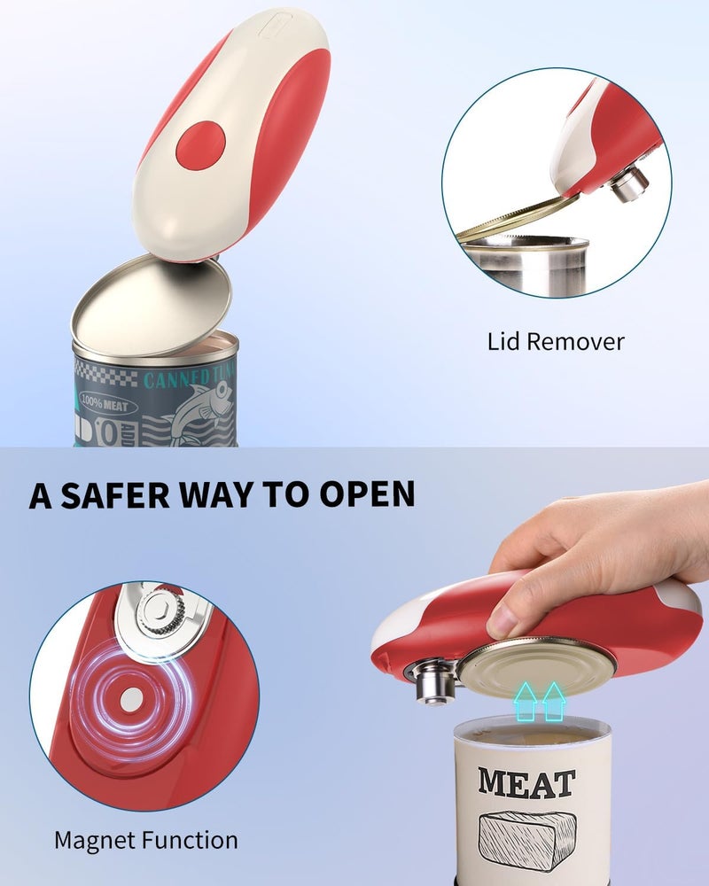CircleJoy Rechargeable Electric Can Opener, One-Touch Automatic Can Opening with Lid Remover & Smooth Edge Cutting, Food-Safe, Easy to Use for Seniors and Arthritis, Red - Image 5