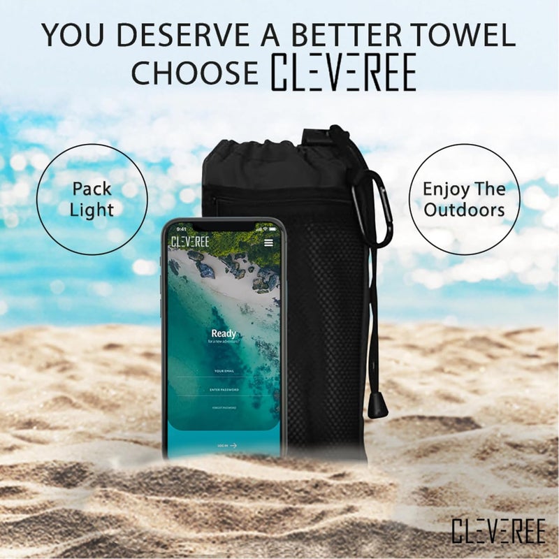 CLEVEREE Beach Towel for Men and Women 150x 90cm- Large Towel- Swimming Microfiber Towel- Highly Absorbent Fast drying Towel- Beach Towels for Adults With Carry bag (Bold Black) Gulf popular simple design - Image 2