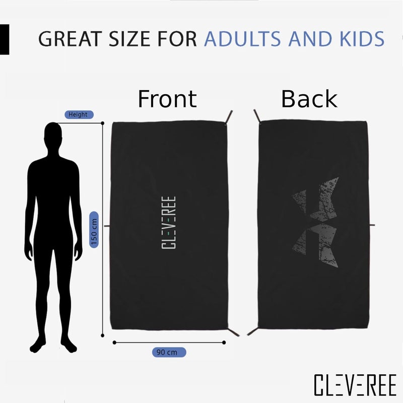 CLEVEREE Beach Towel for Men and Women 150x 90cm- Large Towel- Swimming Microfiber Towel- Highly Absorbent Fast drying Towel- Beach Towels for Adults With Carry bag (Bold Black) Gulf popular simple design - Image 3