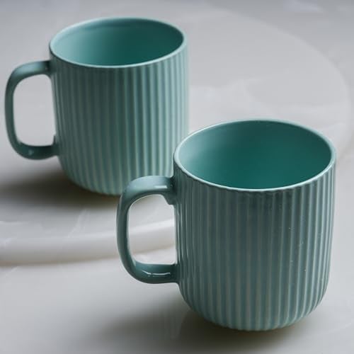 CRAF10 Linear Luxe Ceramic Coffee/Milk Mugs, 340 ML, Dishwasher & Microwave Safe, Sea Green, Set of 2 - Image 2