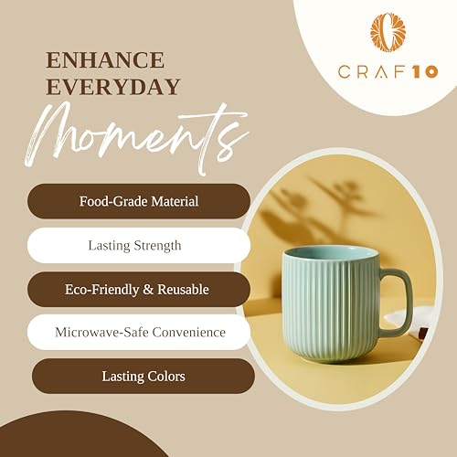 CRAF10 Linear Luxe Ceramic Coffee/Milk Mugs, 340 ML, Dishwasher & Microwave Safe, Sea Green, Set of 2 - Image 5