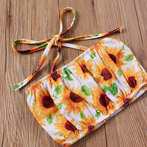 Yccutest Toddler Girl Swimsuits Infant Baby Girl Bathing Suit Bikini Sets Swimwear 3 Piece Summer Beach Outfit Top Shorts Hat (A-Yellow Sunflower, 12-18 Months) - Image 2