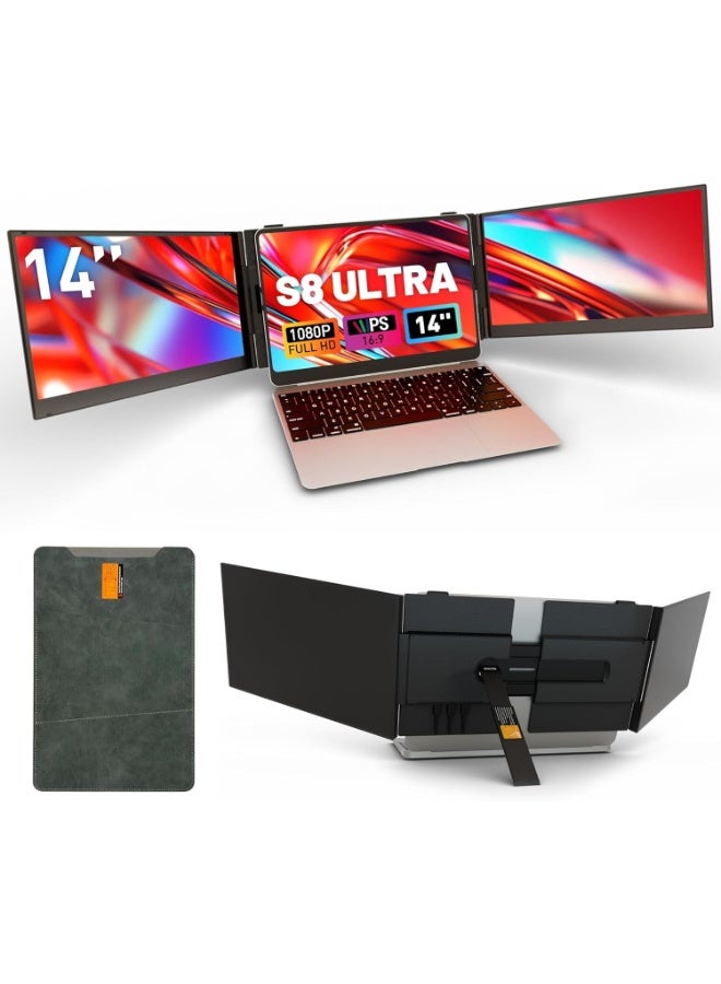 V2COM Ultra-Slim Triple Laptop Screen Extender, 14" 1080P FHD Portable Dual Monitors, One-Cable Connection, 4.5mm Thin 1.3 lbs (0.6kg), Plug & Play
