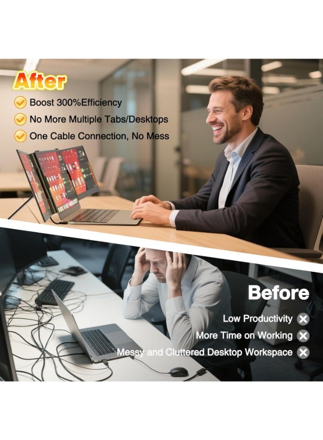 V2COM Ultra-Slim Triple Laptop Screen Extender, 14" 1080P FHD Portable Dual Monitors, One-Cable Connection, 4.5mm Thin 1.3 lbs (0.6kg), Plug & Play - Image 4