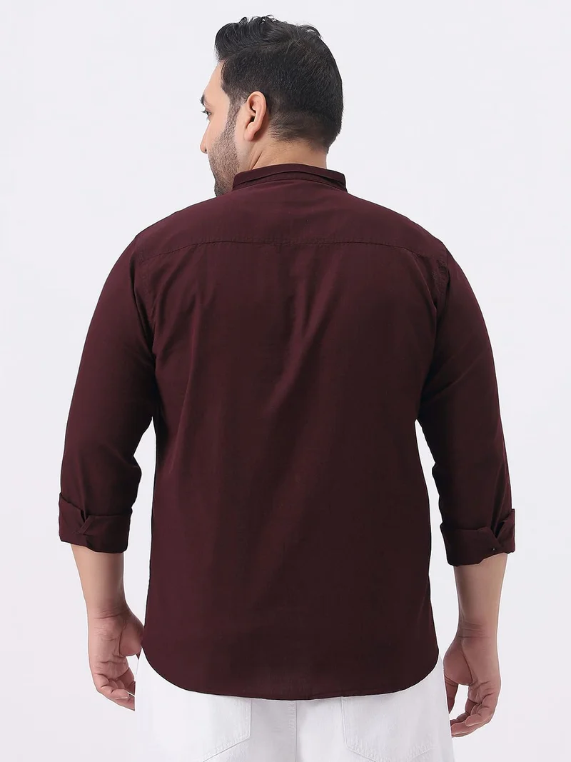 Urbano Fashion  Urbano Plus Men's Maroon Cotton Full Sleeve Regular Fit Casual Solid Shirt with Band Collar  | Best Price UAE
