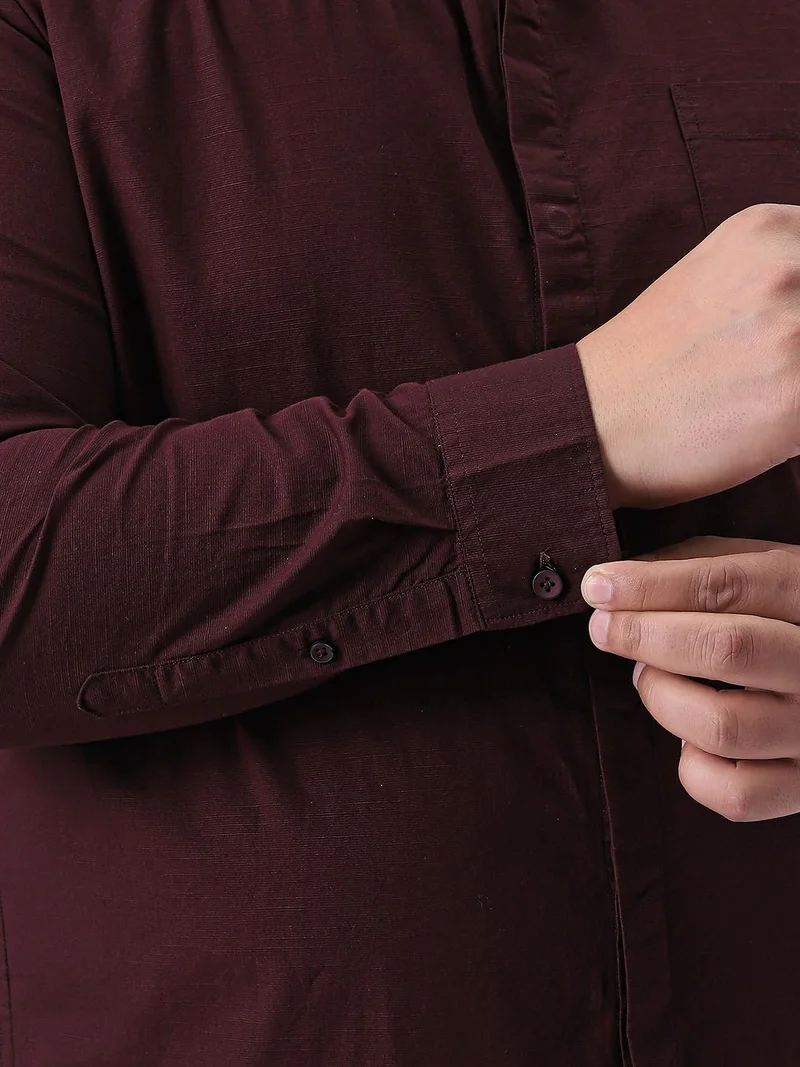 Urbano Fashion  Urbano Plus Men's Maroon Cotton Full Sleeve Regular Fit Casual Solid Shirt with Band Collar  | Best Price UAE