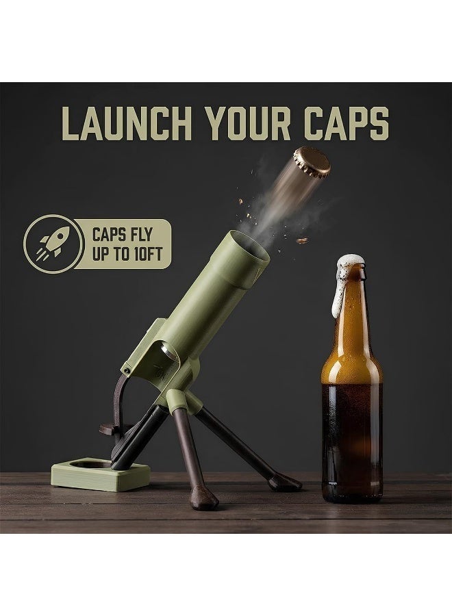 SKT Shiketro Beer Bottle Mortar Bottle Opener, 51mm Mortar Beer Bottle Opener Heavy-Duty Tactical Cap Launcher Hands-Free Push down Opener Men's Exclusive Space for Bar & Desk Decor - Image 2