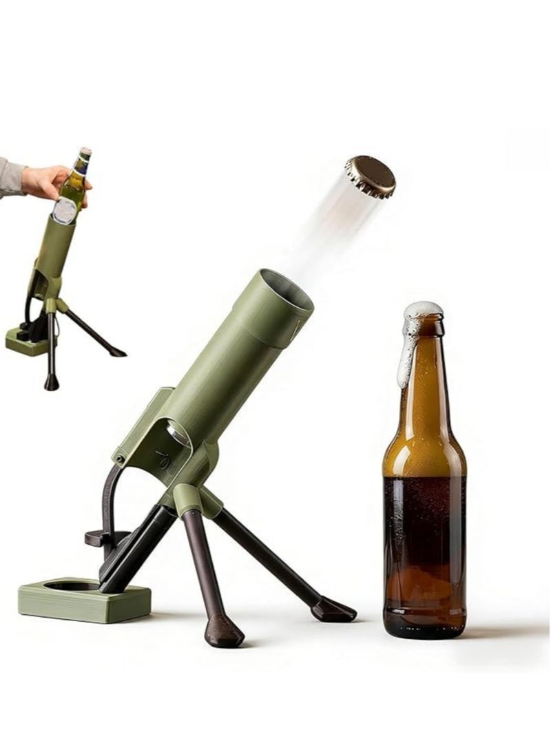 SKT Shiketro Beer Bottle Mortar Bottle Opener, 51mm Mortar Beer Bottle Opener Heavy-Duty Tactical Cap Launcher Hands-Free Push down Opener Men's Exclusive Space for Bar & Desk Decor - Image 1
