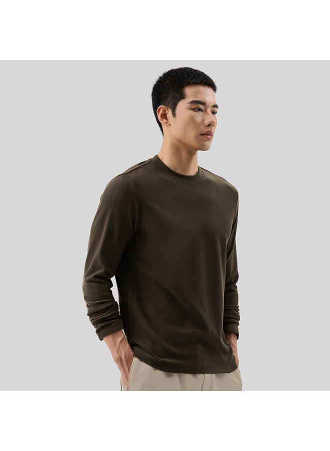 Markless Infrared Heating Thermal Long-sleeve T-shirt For Men, Autumn And Winter Round Neck Undershirt Base Layer Men's Clothing 4604 Chestnut Brown L - Image 2