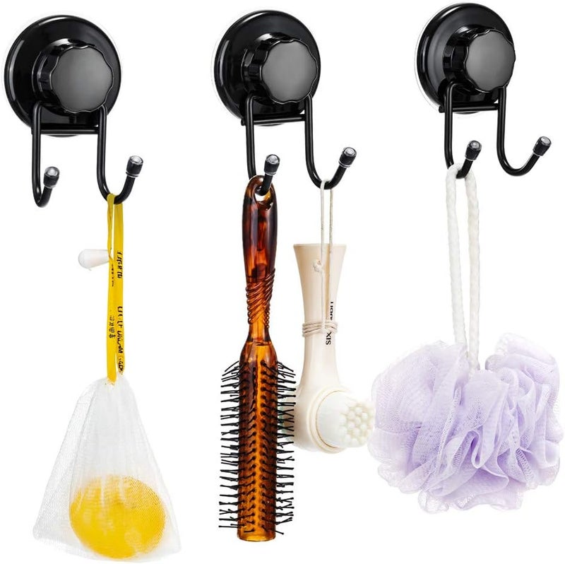 SANNO Strong Suction Cup Hooks, Bathroom Storage, Vacuum Adhesion, Wall Hanging, Bath Hooks, Reusable, Easy Installation, No Drilling Required, Black, Pack of 3 - Image 2