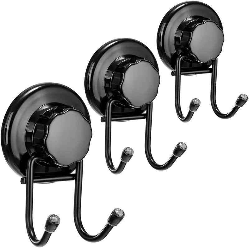 SANNO Strong Suction Cup Hooks, Bathroom Storage, Vacuum Adhesion, Wall Hanging, Bath Hooks, Reusable, Easy Installation, No Drilling Required, Black, Pack of 3 - Image 1