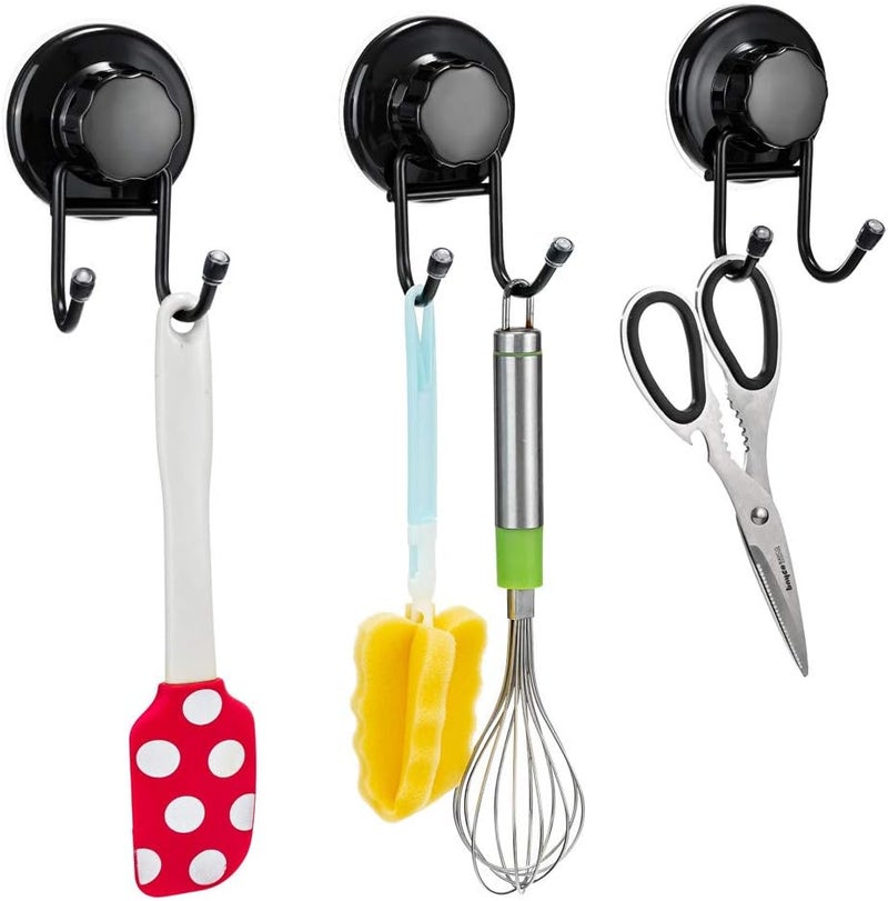SANNO Strong Suction Cup Hooks, Bathroom Storage, Vacuum Adhesion, Wall Hanging, Bath Hooks, Reusable, Easy Installation, No Drilling Required, Black, Pack of 3 - Image 3