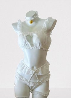 NIBEMINENT Women Hollow Out Detail Lingerie Set White 