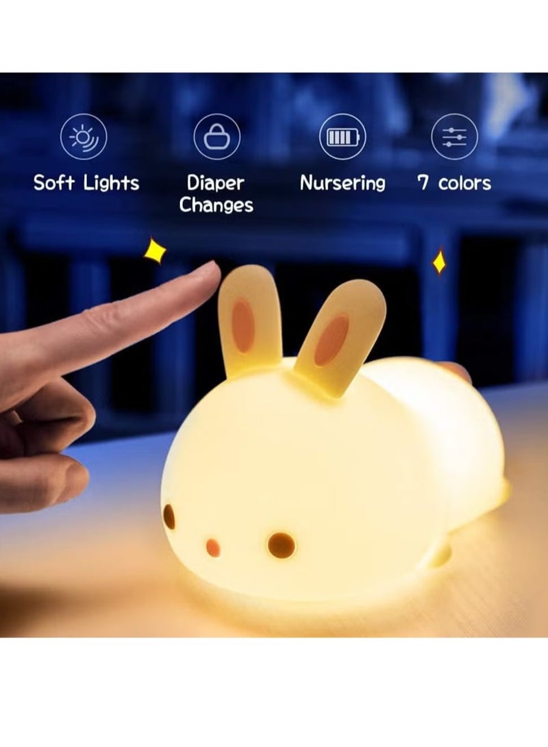 JAJEEK Cute Night Light for Kids – USB Rechargeable 7 Color Changing Bunny Light, Touch Activated Silicone LED Night Lamp for Nursery & Baby Room, Perfect Gift for Girls & Newborns - Image 2