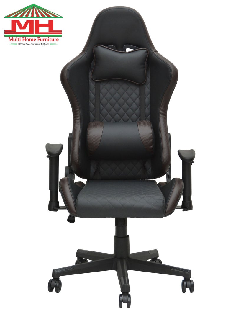 Multi Home Furniture Gaming Chair, Ergonomic Office Chair, Adjustable Swivel Leather Desk Chair, Reclining High Back Computer Chair with Lumbar Support and Headrest, Racing Style Video Gamer Chair 8884-BROWN/BLACK  - Image 1