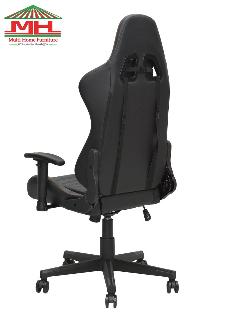 Multi Home Furniture Gaming Chair, Ergonomic Office Chair, Adjustable Swivel Leather Desk Chair, Reclining High Back Computer Chair with Lumbar Support and Headrest, Racing Style Video Gamer Chair 8884-BROWN/BLACK  - Image 3