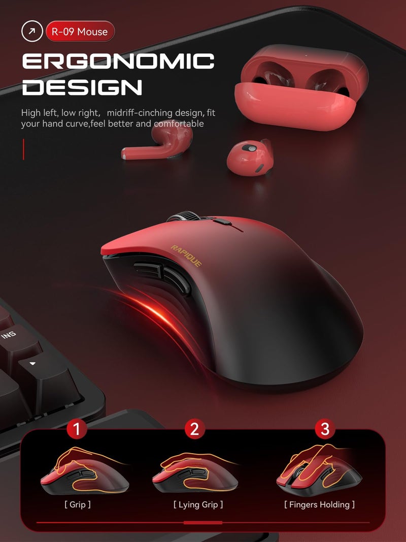 RAPIQUE Bluetooth Wireless Mouse - Dual Bluetooth & 2.4 GHz USB Receiver, Comfortable Grip, Quiet Clicks, Low Power - Multi-Device Compatibility for Laptop, Computer, iPad, MacBook (Gradient Red) - Image 4