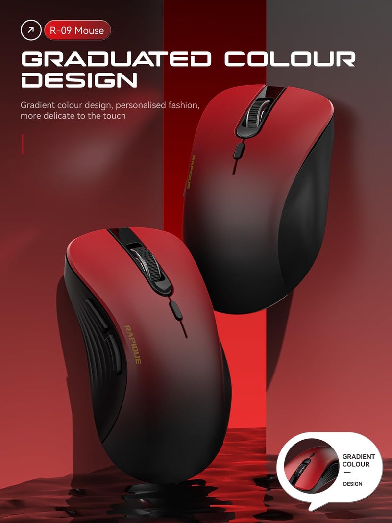 RAPIQUE Bluetooth Wireless Mouse - Dual Bluetooth & 2.4 GHz USB Receiver, Comfortable Grip, Quiet Clicks, Low Power - Multi-Device Compatibility for Laptop, Computer, iPad, MacBook (Gradient Red) - Image 2