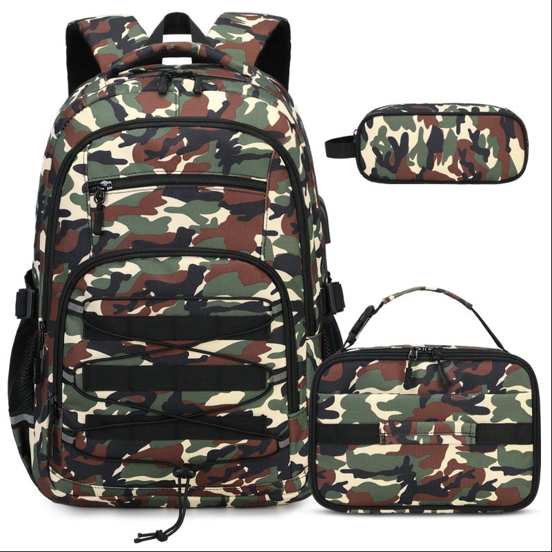 ACESAK Camo Backpack for Boys Tactical Kids Backpack Boys School Bags for Boy Children Teens Kids Elementary Middle High School Military Bookbag and Lunch Bag Pencil Case Set with USB Charging Port - Image 2