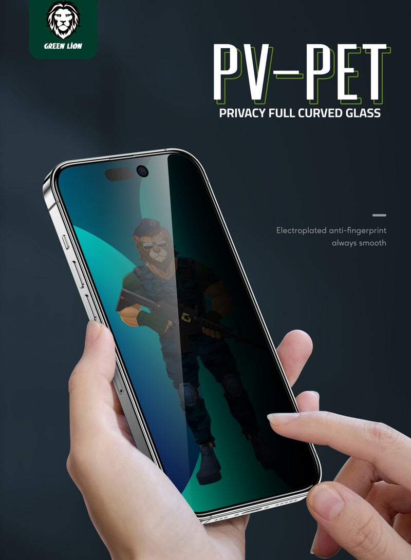 GREEN LION iPhone 14 Pro Max Screen Protector 3D Pv-Pet Pro Full Curved Glass / Anti Fingerprint / Anti Scratch / Grease Resistance / Ultra Hardness / Highly Responsive - Black Edge/Privacy - Image 3