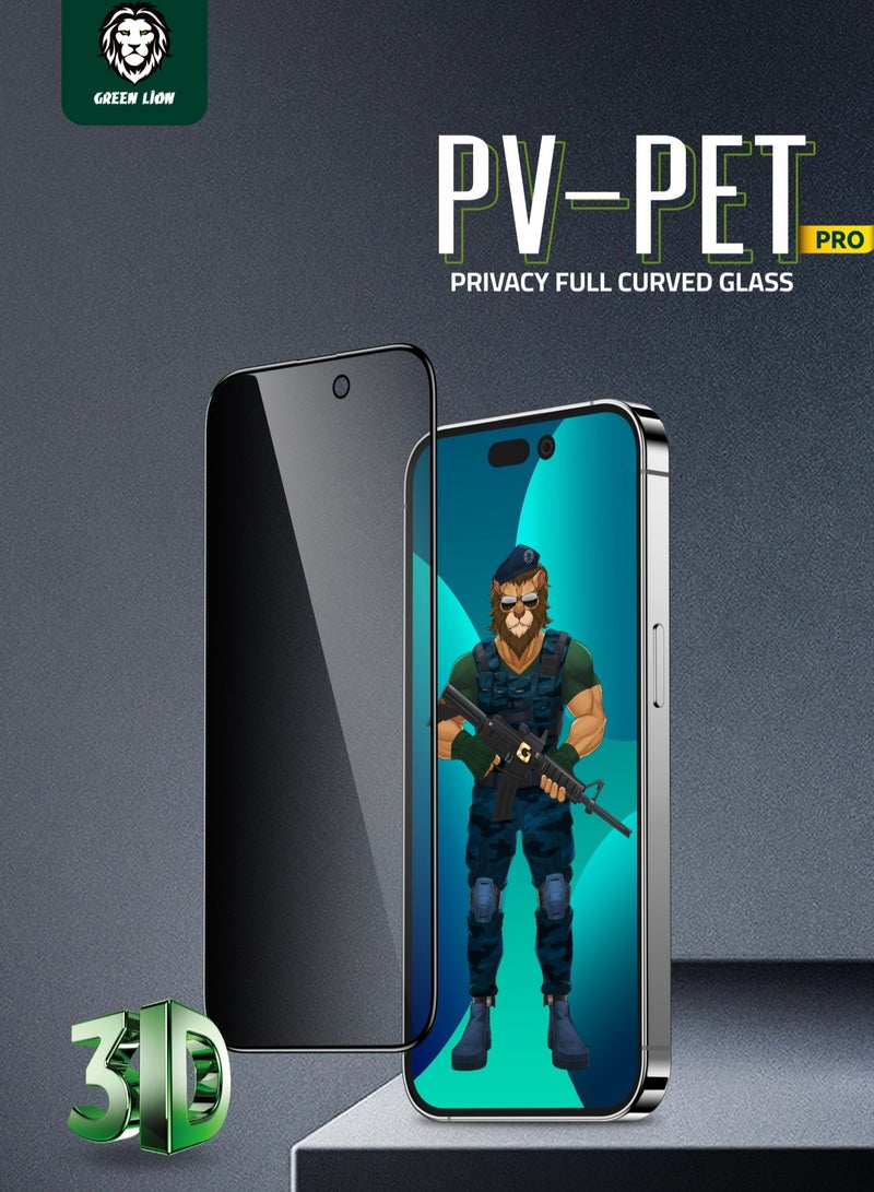 GREEN LION iPhone 14 Pro Max Screen Protector 3D Pv-Pet Pro Full Curved Glass / Anti Fingerprint / Anti Scratch / Grease Resistance / Ultra Hardness / Highly Responsive - Black Edge/Privacy - Image 4