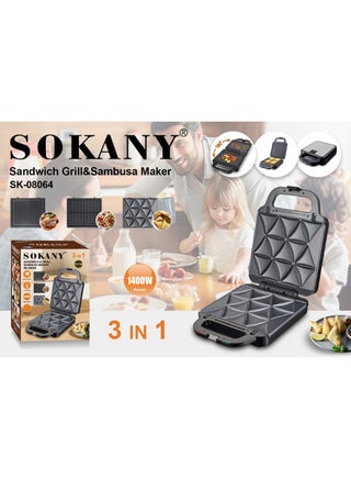 Sokany 3-in-1 Large Sandwich Maker 1400W 360 Degree Opening SK-08064 Easy to Clean: Non-stick plates can be easily wiped clean, reducing mess in your kitchen after a meal. Safety Features: Equipped with a cool-touch handle and locking latch to ensure safe operation during use. - pzsku/Z8508020DFD7D9EAA83AFZ/45/1747183339/6d2c6ede-a7ae-4f47-a079-cb8b40f6baab