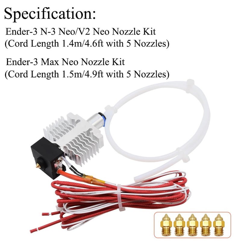 Ender 3 V2 Neo Extruder Hotend Kit Style A With 0 4mm Nozzle Bimetal Pipes And Wires - Image 4