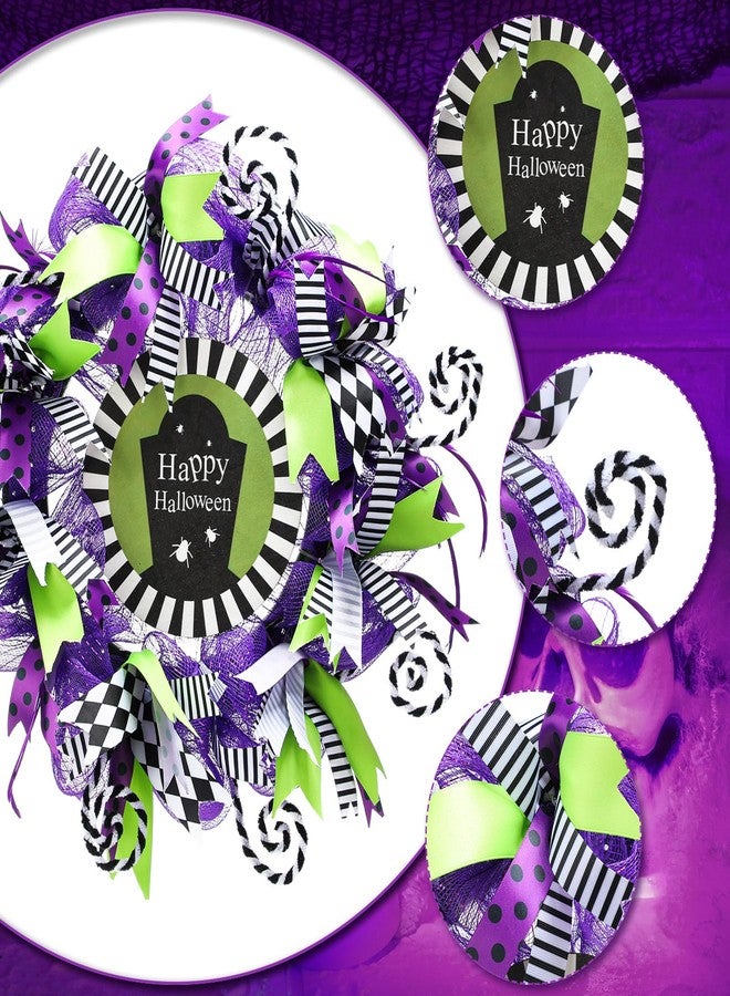 Hotop 15.7 Inch Halloween Wreath Green and Purple Sandworm Wreath for Front Door Black and White Stripe Door Decor Never Trust the Living Halloween Indoor Outdoor Home Decoration - Image 4