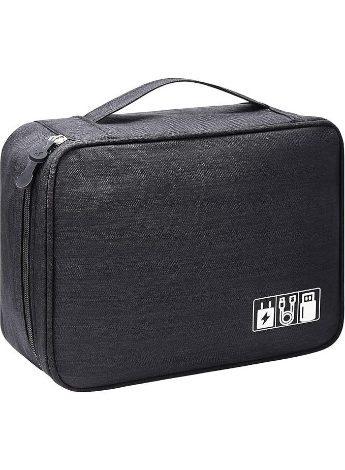 Big Travel Universal Cable Organizer Waterproof Carrying Bag, Gadgets Electronics Accessories Storage Case for Charger, USB Cables, Earphone, Ipad Mini, Phone, SD Card, Power Bank (Black) - Image 1