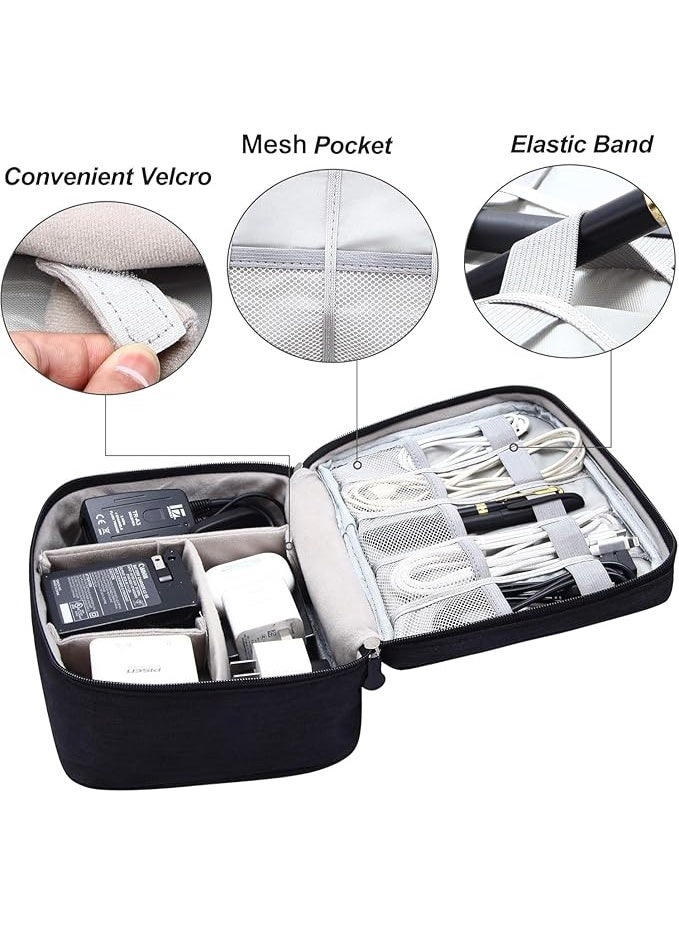 Big Travel Universal Cable Organizer Waterproof Carrying Bag, Gadgets Electronics Accessories Storage Case for Charger, USB Cables, Earphone, Ipad Mini, Phone, SD Card, Power Bank (Black) - Image 3