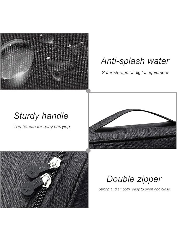 Big Travel Universal Cable Organizer Waterproof Carrying Bag, Gadgets Electronics Accessories Storage Case for Charger, USB Cables, Earphone, Ipad Mini, Phone, SD Card, Power Bank (Black) - Image 2