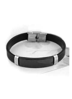 MARIO DRAFTS Men's Stainless Steel ID Bracelet, Black Silicone Band with Silver Plate, Modern Design  - Image 1