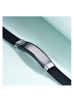 MARIO DRAFTS Men's Stainless Steel ID Bracelet, Black Silicone Band with Silver Plate, Modern Design  - Image 2