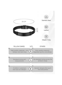 MARIO DRAFTS Men's Stainless Steel ID Bracelet, Black Silicone Band with Silver Plate, Modern Design  - Image 5