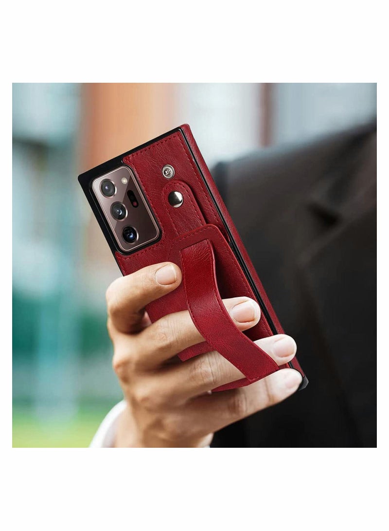 SYOSI for Galaxy Note 20 Ultra Case Leather Wallet Extra Credit Card Slots PU Cover with Adjustable Wrist Strap Kickstand 5G 6.9" Red - Image 5