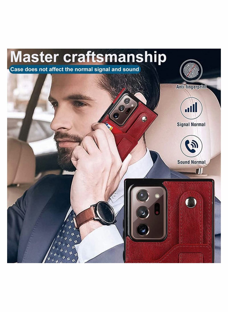 SYOSI for Galaxy Note 20 Ultra Case Leather Wallet Extra Credit Card Slots PU Cover with Adjustable Wrist Strap Kickstand 5G 6.9" Red - Image 4