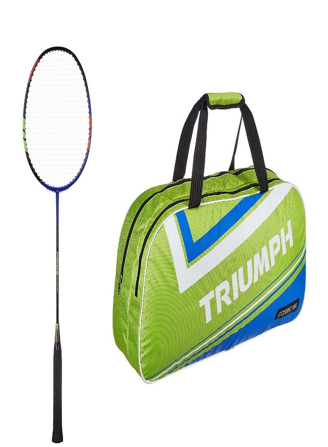 ترايامف مضرب تنس الريشة Triumph Pride Graphite Hotmelt خفيف الوزن مع حقيبة Cosmic-3R ذات حجرة واحدة، لون ليموني/أزرق سماوي - Image 1