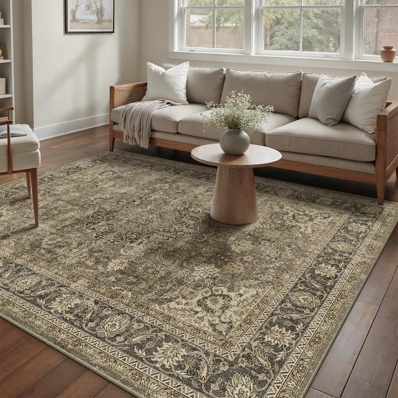 WondRg 5x7 Washable Brown Area Rug Vintage Living Room Bedroom Carpet Non-Slip Soft Low Pile Distressed Indoor Throw Rug for Dining Room Entryway Office - Image 1