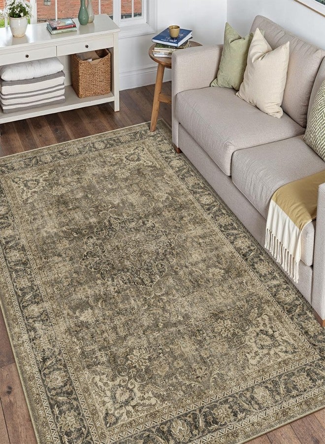 WondRg 5x7 Washable Brown Area Rug Vintage Living Room Bedroom Carpet Non-Slip Soft Low Pile Distressed Indoor Throw Rug for Dining Room Entryway Office - Image 3
