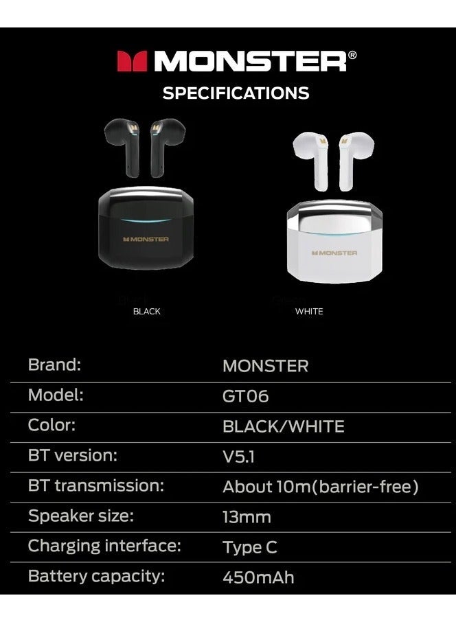 MONSTER AIRMARS GT06 True Wireless Earbuds, Bluetooth 5.1, 13mm Dynamic Drivers, 65ms Low Latency Game Mode, IPX5 Waterproof, Type-C Fast Charging, 25H Playtime - Image 4