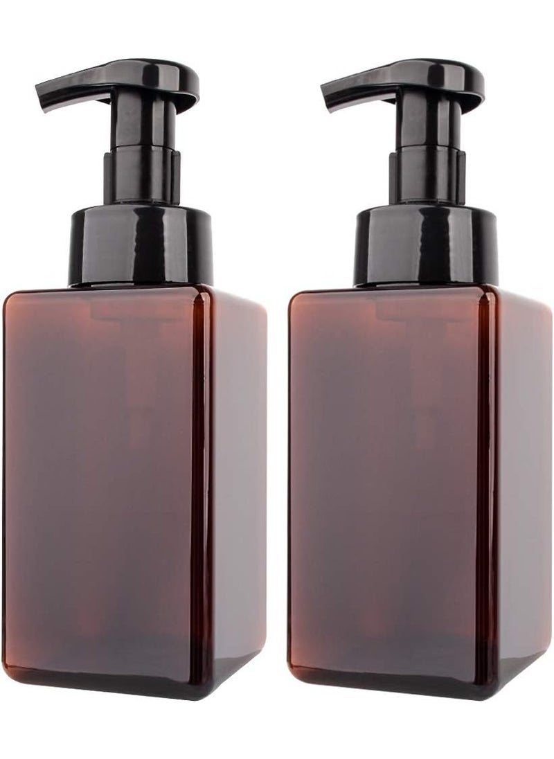 rejomiik - 2 Pack Foaming Soap Dispenser 15oz Refillable Foam Liquid Hand Soap Empty Plastic Pump Bottle Container for Bathroom Vanities Kitchen Sink Hospital Clinic Amber Brown 450ml - Image 1